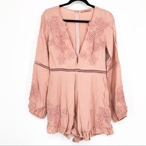 For Love And Lemons Lilou Floral Lace Pink Romper